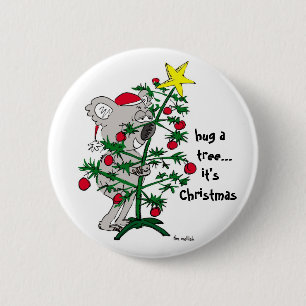 Koala bear hugging a Christmas tree 6 Cm Round Badge