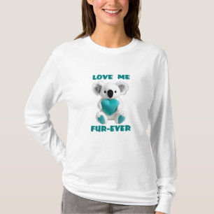 Koala Bear Hugging Teal Heart Valentine's Day Gift T-Shirt