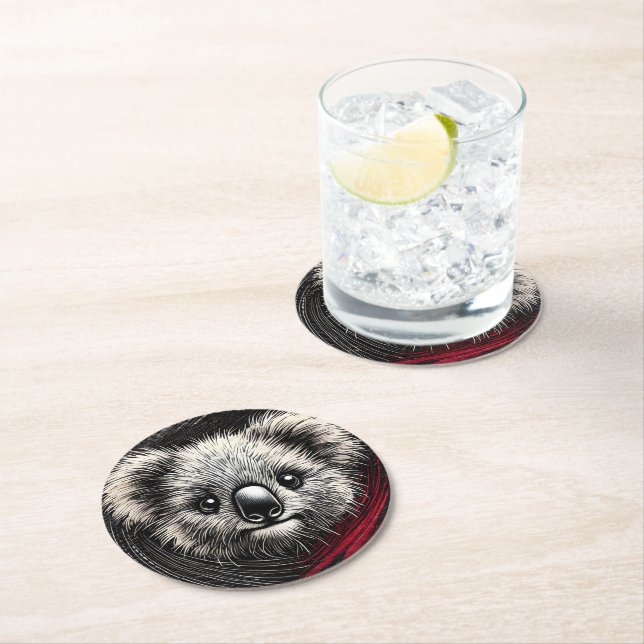 Koala Bear Illustration on Textured Background Round Paper Coaster (Insitu)