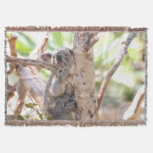Koala Bear In A Tree Throw Blanket