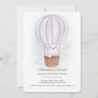 Koala Bear in Pink Air Balloon Invitation