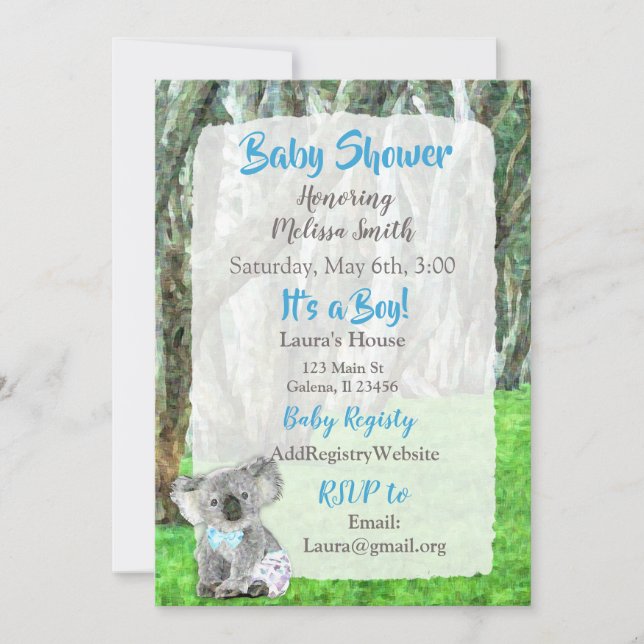 Koala Bear Its a Boy  Baby Shower Invitations (Front)
