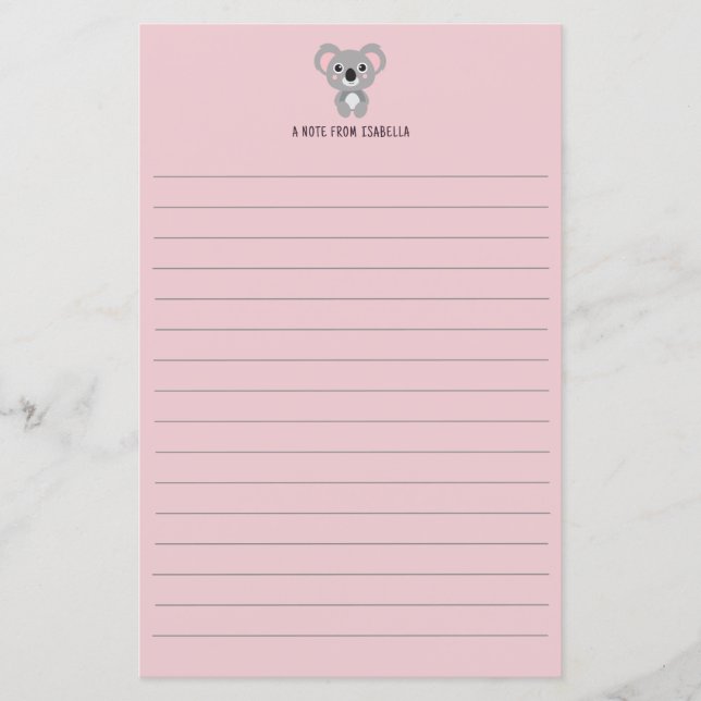 Koala Bear Kids Personalised Stationery (Front)