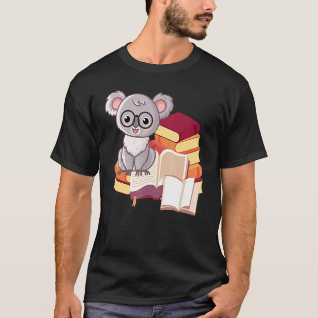 Koala Bear Librarian Reading Books Koala T-Shirt (Front)