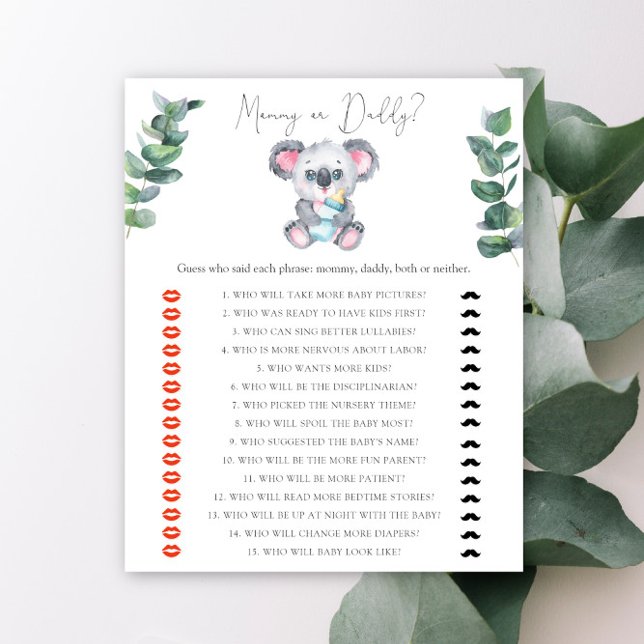 Koala Bear Mummy or daddy baby shower game (Creator Uploaded)