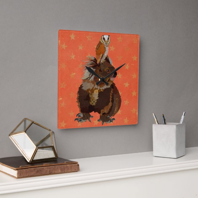 KOALA BEAR & OWL SQUARE WALL CLOCK (Office)