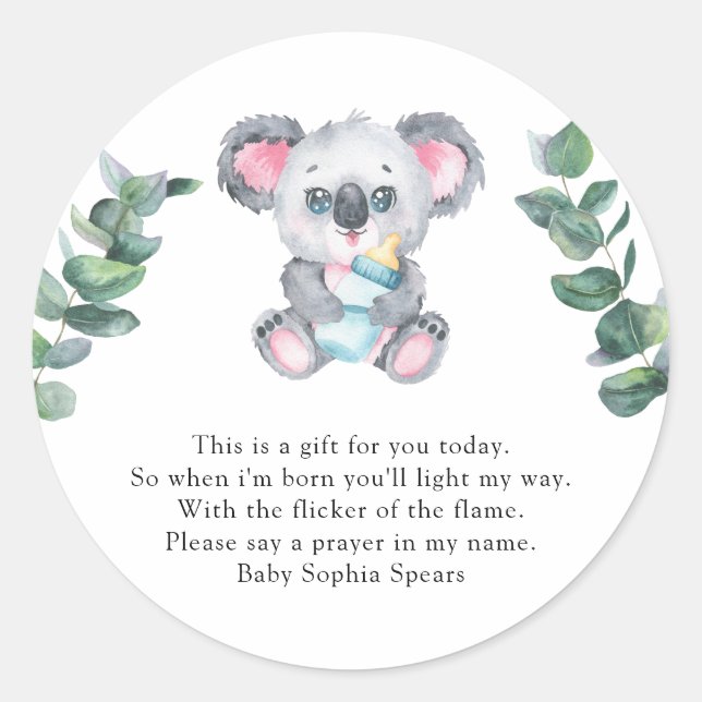 Koala Bear - Prayer Candle Label (Front)