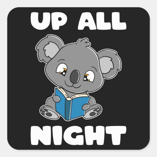 Koala Bear reading Book Up all Night Square Sticker (Front)