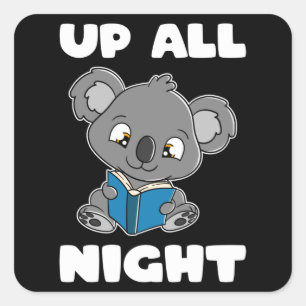 Koala Bear reading Book Up all Night Square Sticker