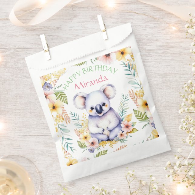 Koala Bear Themed Girl's Happy Birthday Favour Bags (Clipped)