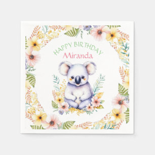 Koala Bear Themed Girl's Happy Birthday Napkin