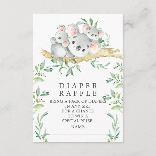 Koala Bear Twins Baby Shower Diaper Raffle Ticket Enclosure Card (Front)