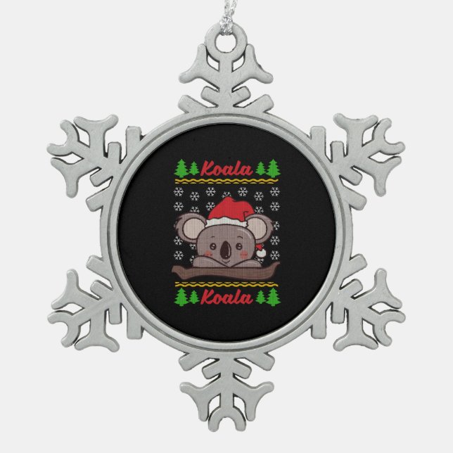 Koala Bear Ugly Christmas Koalas Gift & Present Snowflake Pewter Christmas Ornament (Front)