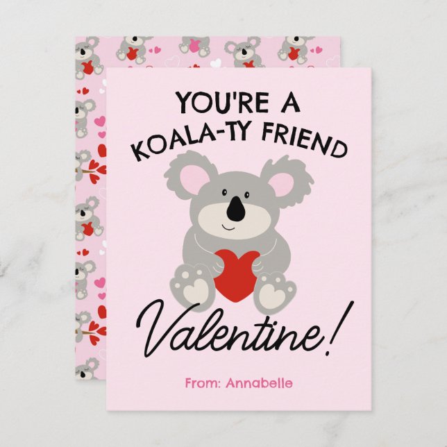 Koala Bear Valentine's Day Classroom School Card (Front/Back)