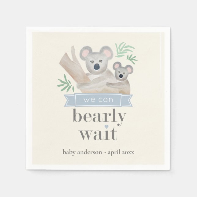 Koala Bear We Can Bearly Wait Baby Shower  Napkin (Front)