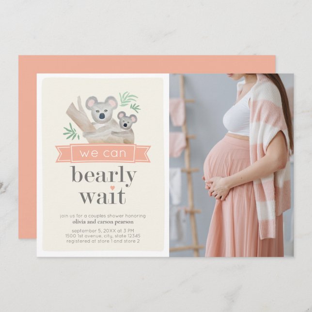 Koala Bear We Can Bearly Wait Couples Baby Shower  Invitation (Front/Back)