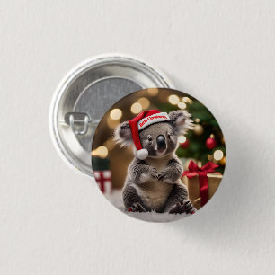Koala Bear Wearing Santa Hat, 3 Cm Round Badge