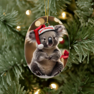 Koala Bear Wearing Santa Hat,  Ceramic Tree Decoration