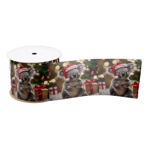 Koala Bear Wearing Santa Hat, Satin Ribbon