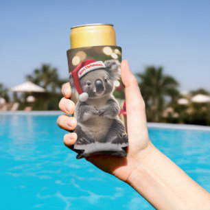 Koala Bear Wearing Santa Hat, Seltzer Can Cooler
