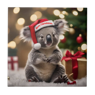 Koala Bear Wearing Santa Hat,  Tile