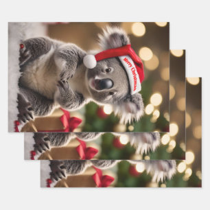 Koala Bear Wearing Santa Hat, Wrapping Paper Sheet