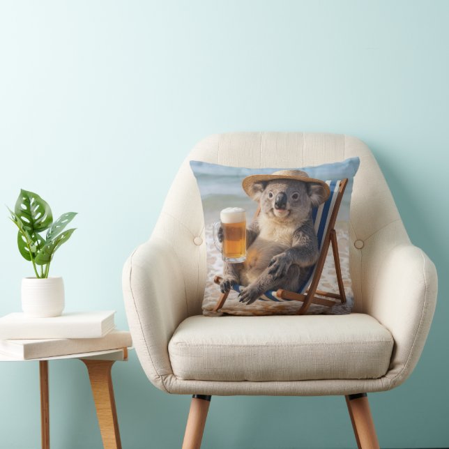 Koala Bear With a Beer on a Beach Cushion (Chair)