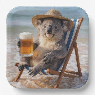 Koala Bear With a Beer on a Beach Paper Plate