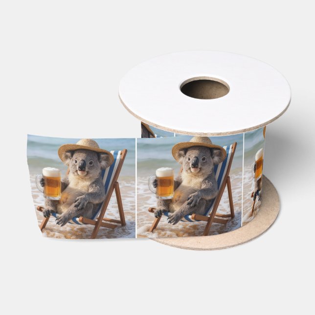 Koala Bear With a Beer on a Beach Satin Ribbon (Spool)