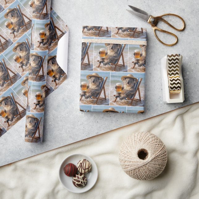 Koala Bear With a Beer on a Beach Wrapping Paper (Crafts)