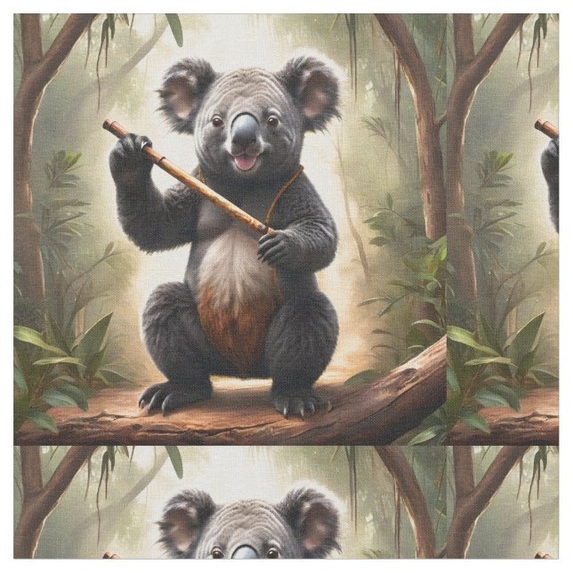 Koala Bear With A Flute, Fabric (Close Up)