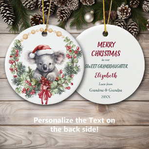 Koala Bear Wreath Granddaughter Christmas Ceramic Tree Decoration