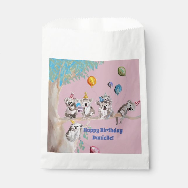 Koala Bears Birthday Party Animal Girls Pink Favour Bags (Front)