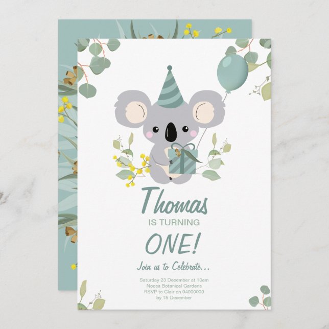 Koala Birthday Invitation (Front/Back)