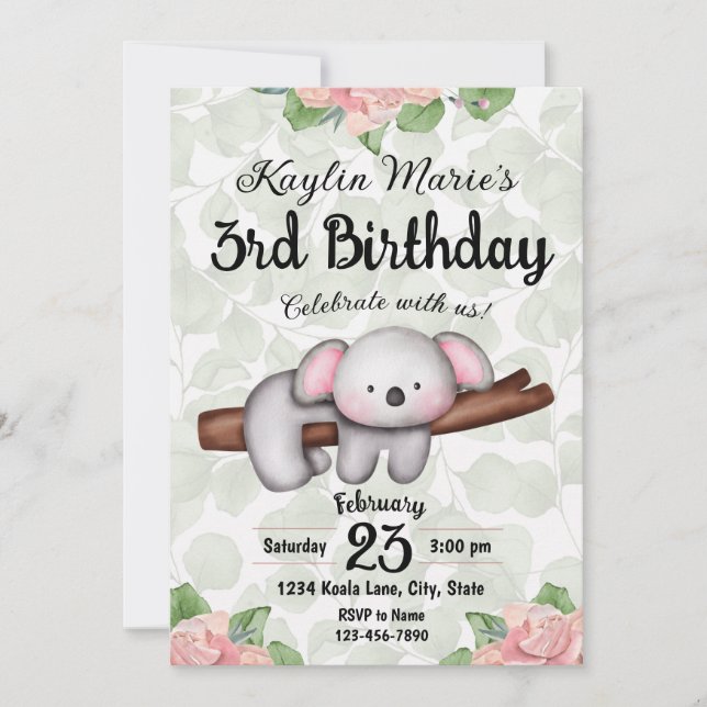 Koala Birthday Invitation (Front)