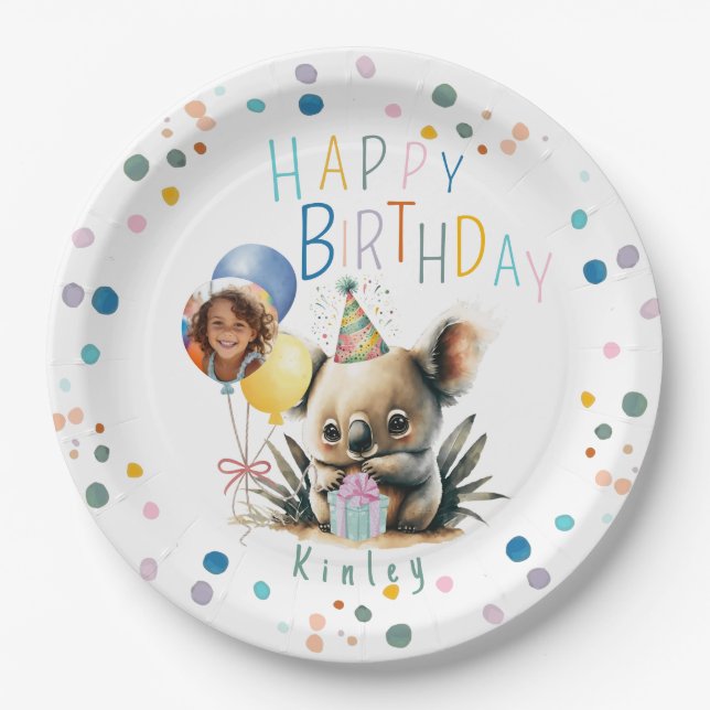 Koala Birthday Paper Plates (Front)