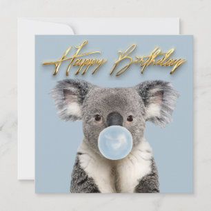 Koala Blowing a Blue Bubble gum Invitation
