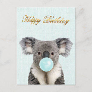 Koala Blowing a Blue Bubble gum Postcard