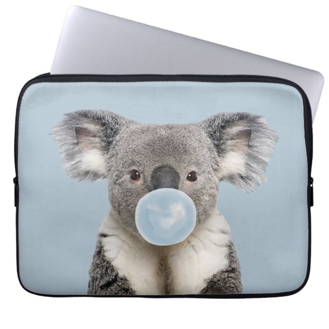 Koala Blowing a Blue Bubble gum Poster Laptop Sleeve (Front)