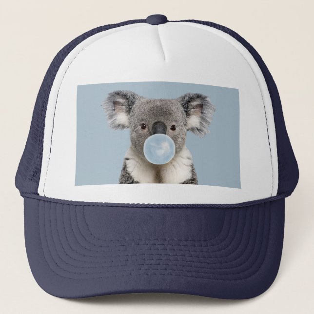 Koala Blowing a Blue Bubble gum  Trucker Hat (Front)