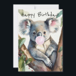 Koala blowing a pink bubble gum holiday card<br><div class="desc">A Koala sitting in a gum tree blowing a pink bubble gum</div>