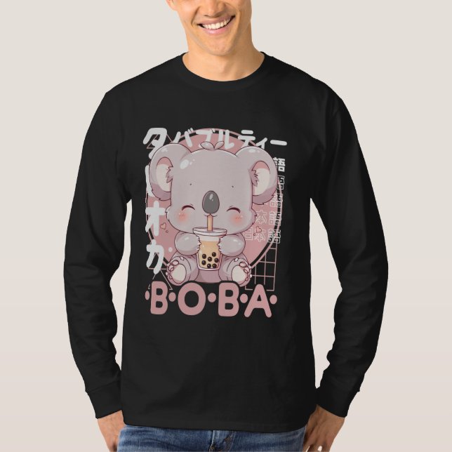Koala Boba Tea Kawaii Bubble Tea Koala Anime Neko  T-Shirt (Front)