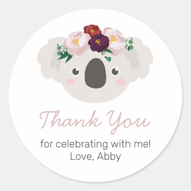 Koala Boho Floral Party Favour Sticker (Front)