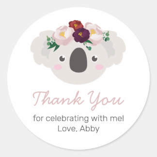 Koala Boho Floral Party Favour Sticker