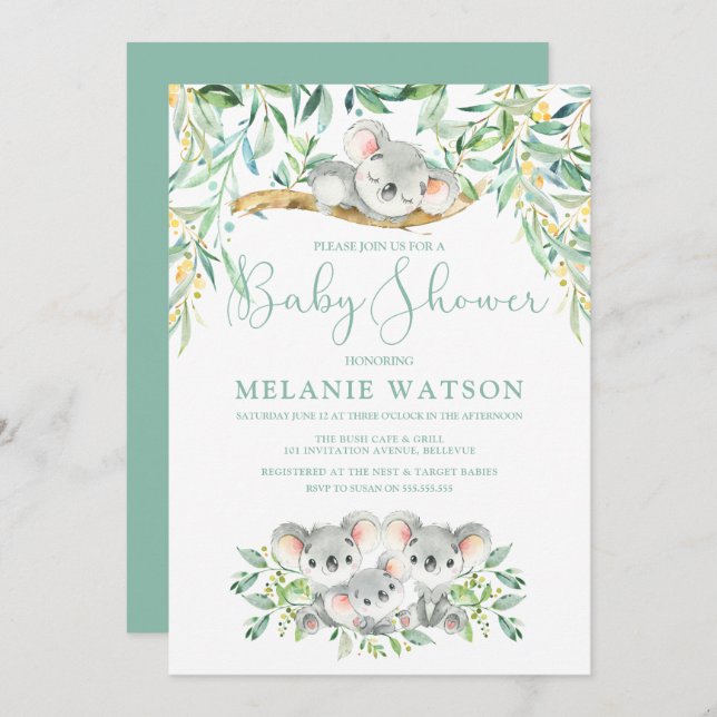 Koala Bush Babies Baby Shower Invitations (Front/Back)