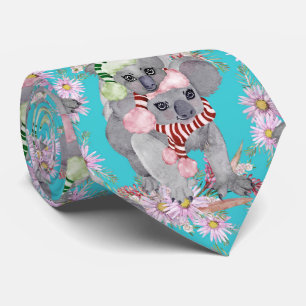 Koala Christmas Botanical Vintage Blue Tie
