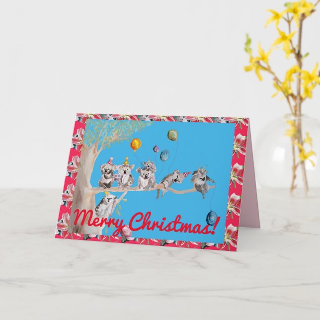 Koala Christmas Card Funny Merry Childs Card (Yellow Flower)