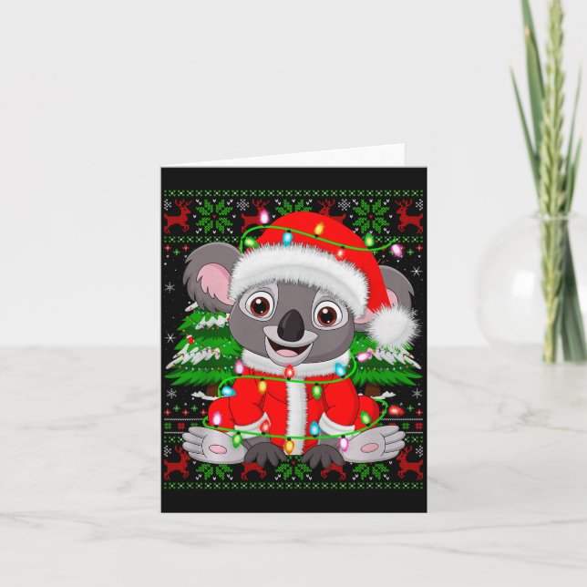 Koala Christmas Lights Santa Costume Ugly Xmas Swe Card (Front)