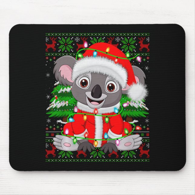Koala Christmas Lights Santa Costume Ugly Xmas Swe Mouse Pad (Front)