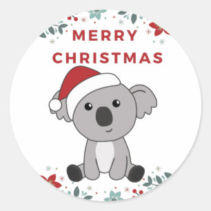 Koala Christmas Snow Winter Animals Koalas Classic Round Sticker